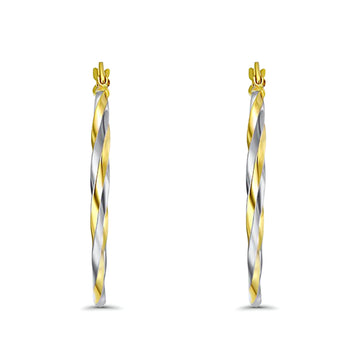 14K Two Tone Gold 1.5mm Thickness Twisted Tube Hoop Earrings